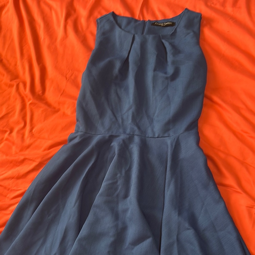 Blue Pleated Midi Dress